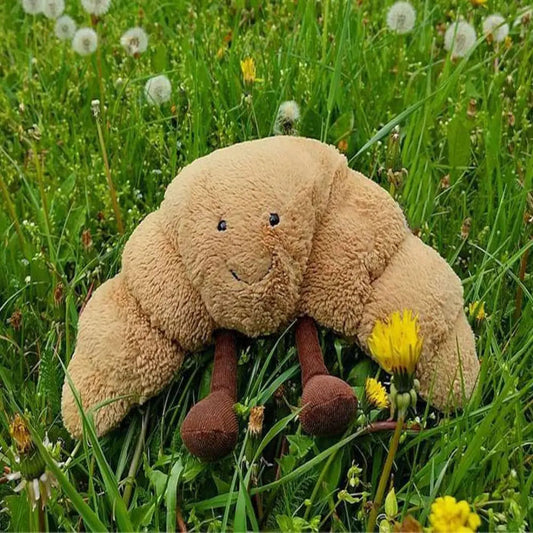 Knuffelkussen Croissant Pluche met Lachend Gezichtje 33 cm
