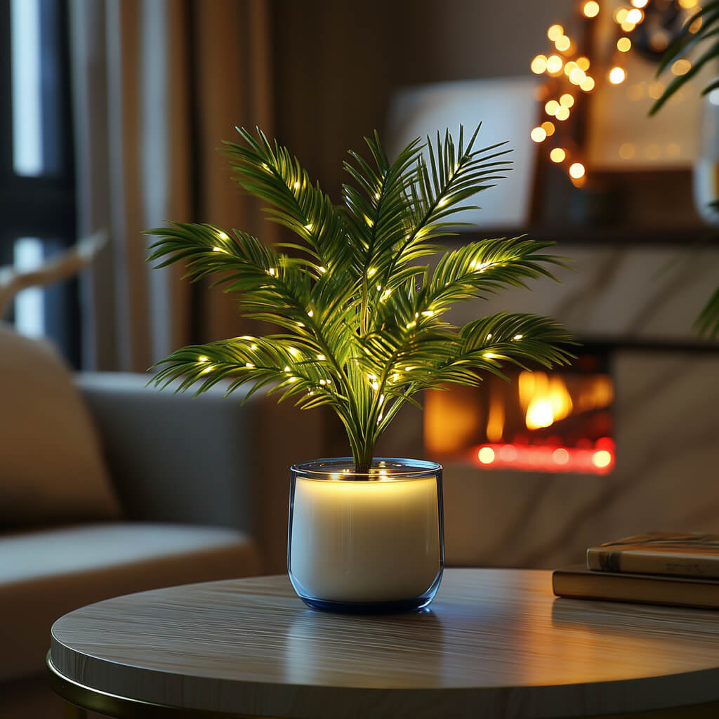 Kunstpalm met LED Verlichting en Verlichte Pot voor Binnen