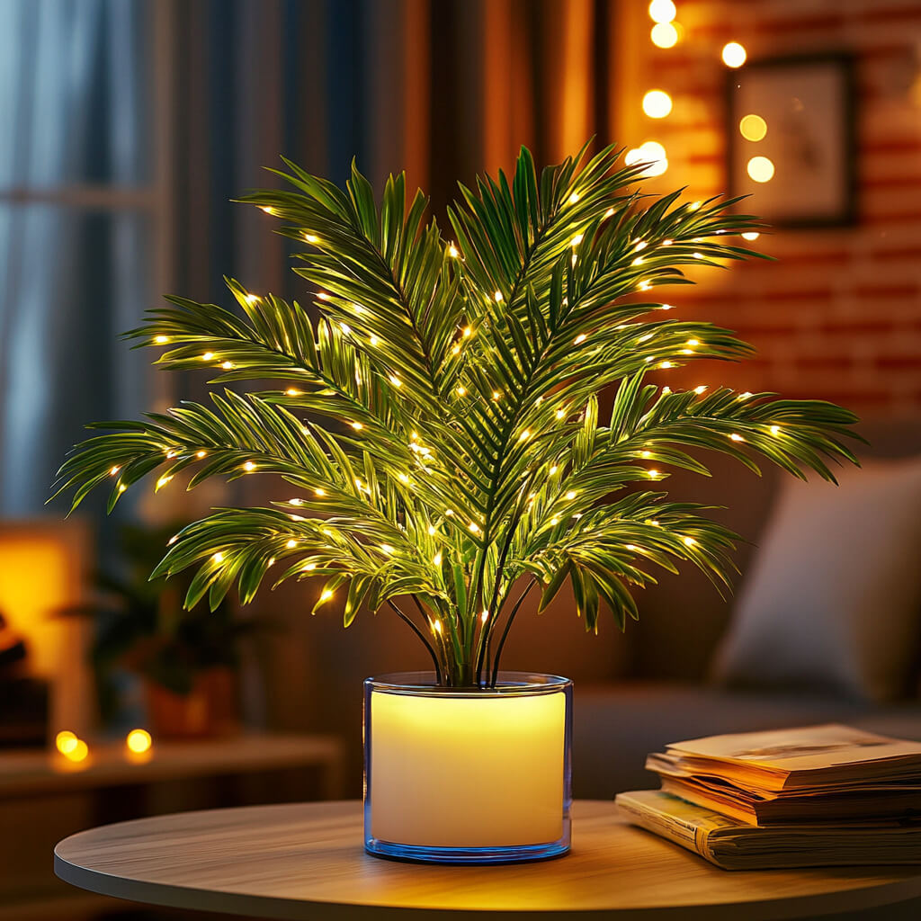 Kunstpalm met LED Verlichting en Verlichte Pot voor Binnen