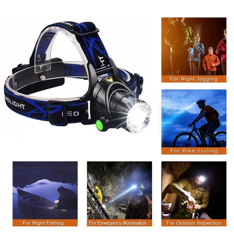 LED Hoofdlamp Zoombaar met 3 Standen en USB Oplaadbaar voor Buiten