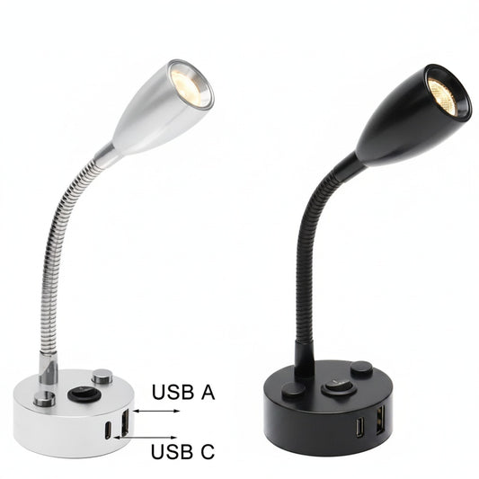 LED Leeslamp Flexibele Arm met USB-A en USB-C Snelladen voor Camper en Boot