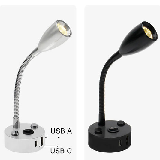 LED Leeslamp Flexibele Arm met USB-A en USB-C Snelladen voor Camper en Boot