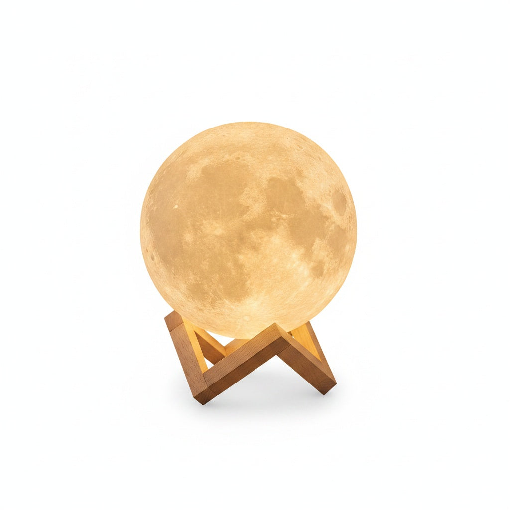 LED Maanlamp met Houten Standaard, 16 Kleuren en Afstandsbediening
