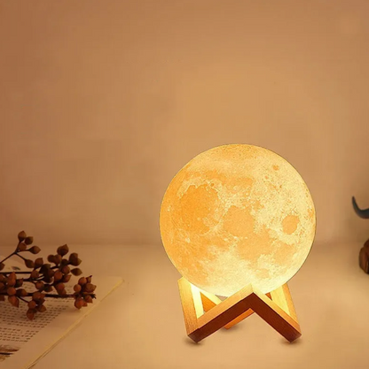 LED Maanlamp met Houten Standaard, 16 Kleuren en Afstandsbediening