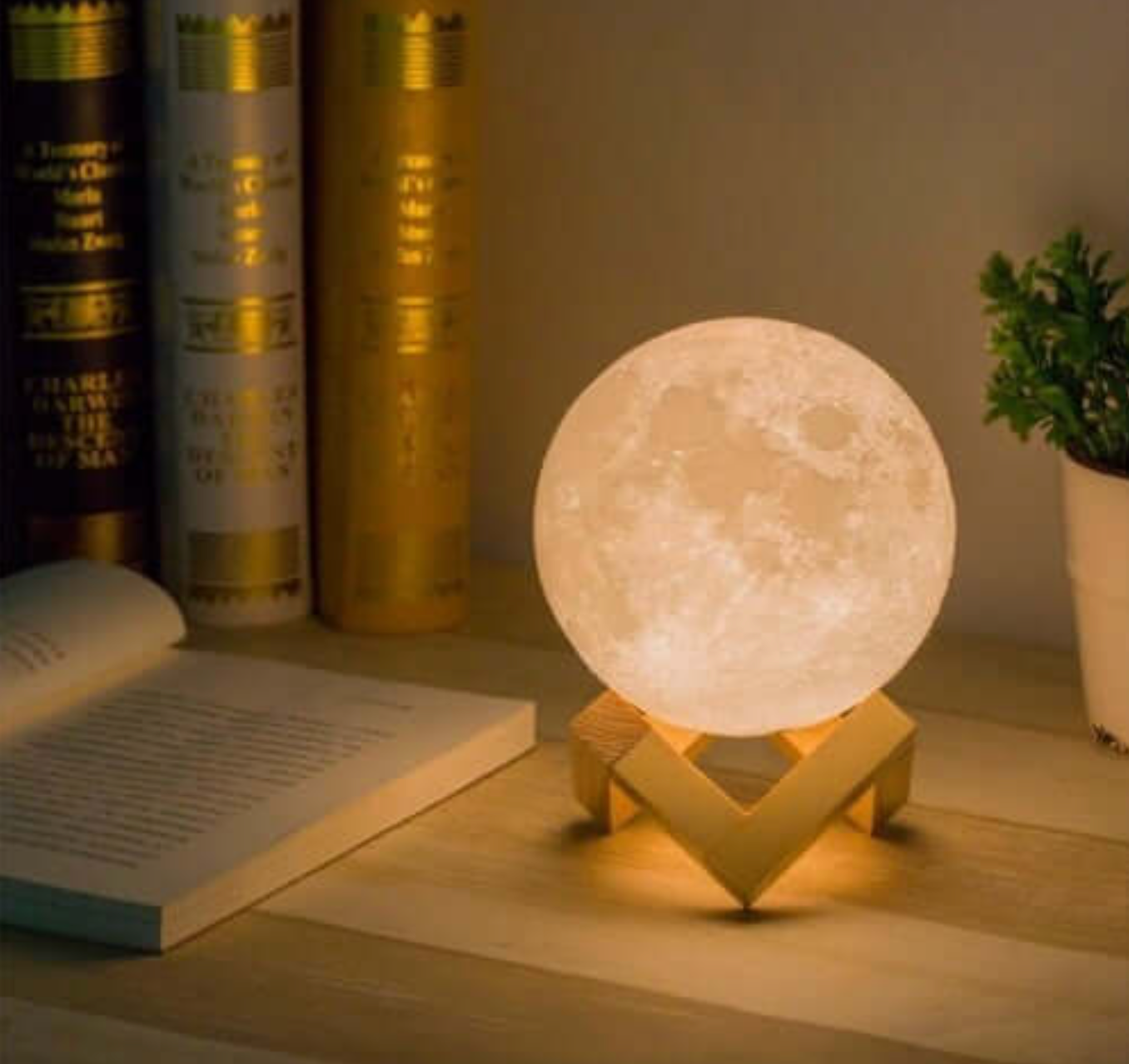 LED Maanlamp met Houten Standaard, 16 Kleuren en Afstandsbediening
