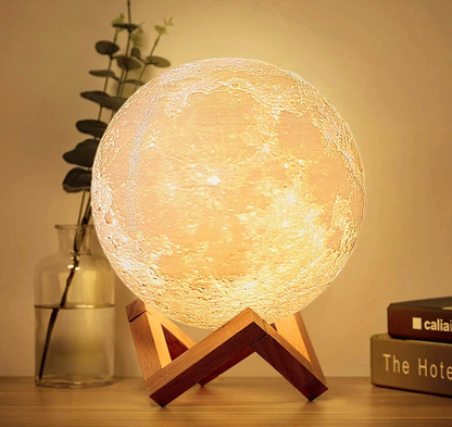 LED Maanlamp met Houten Standaard, 16 Kleuren en Afstandsbediening