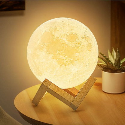 LED Maanlamp met Houten Standaard, 16 Kleuren en Afstandsbediening