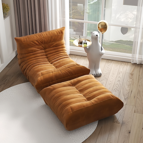 Lounge Fauteuil met Voetenpoef Retro Gestoffeerde Zitset