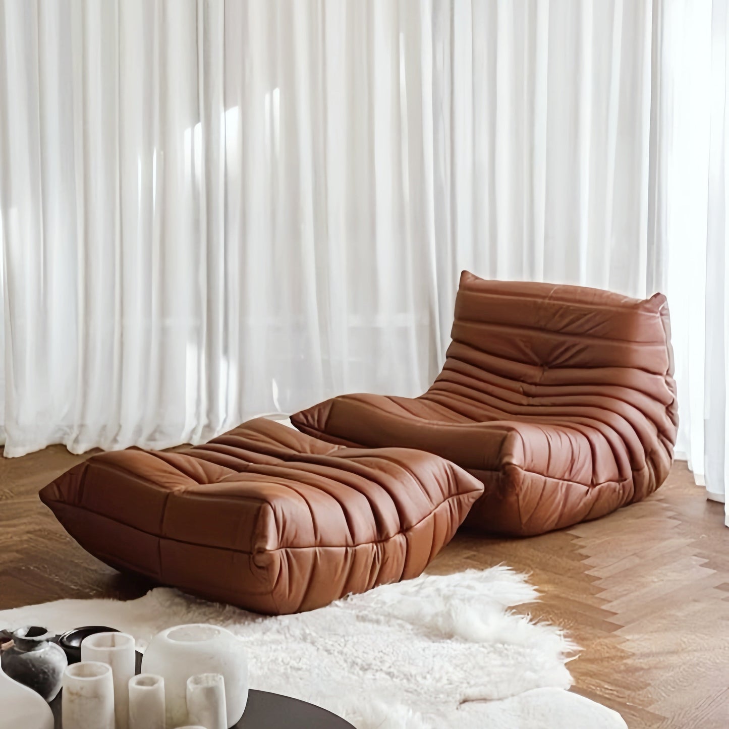 Lounge Fauteuil met Voetenpoef Retro Gestoffeerde Zitset