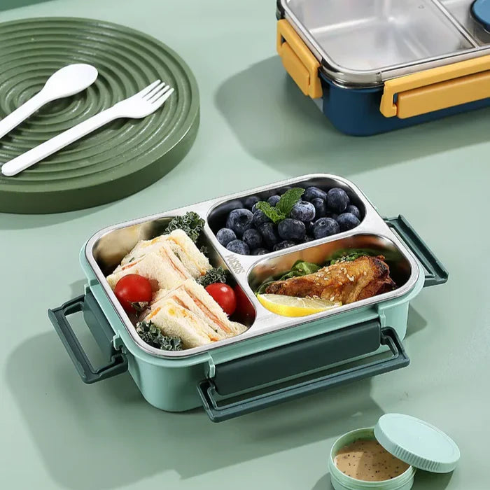 Lunchbox met 3 Vakken - RVS Bento Box met Lekvrij Deksel
