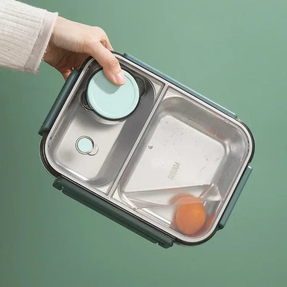 Lunchbox met 3 Vakken - RVS Bento Box met Lekvrij Deksel