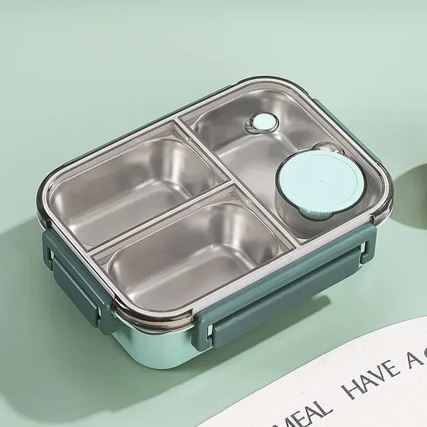 Lunchbox met 3 Vakken - RVS Bento Box met Lekvrij Deksel