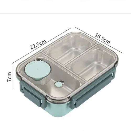 Lunchbox met 3 Vakken - RVS Bento Box met Lekvrij Deksel