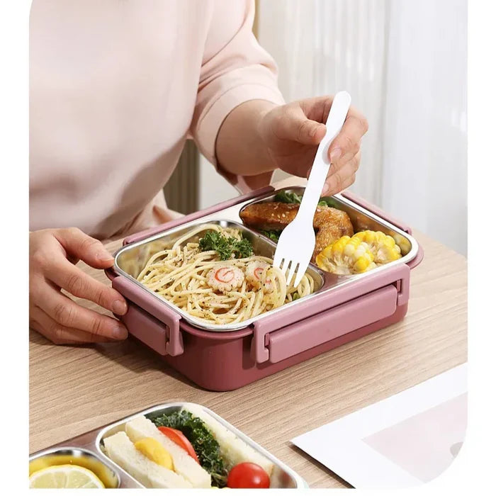 Lunchbox met 3 Vakken - RVS Bento Box met Lekvrij Deksel