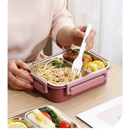 Lunchbox met 3 Vakken - RVS Bento Box met Lekvrij Deksel