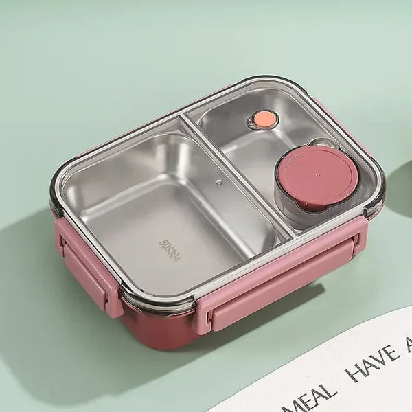 Lunchbox met 3 Vakken - RVS Bento Box met Lekvrij Deksel