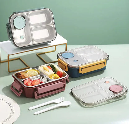 Lunchbox met 3 Vakken - RVS Bento Box met Lekvrij Deksel