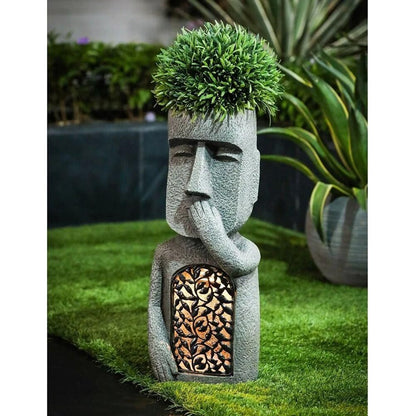 Moai Bloempot met Geïntegreerde LED Verlichting voor Tuin en Balkon