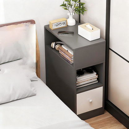 Nachtkastje Minimalistisch met Lade, Open Vak en Kast voor Slaapkamer