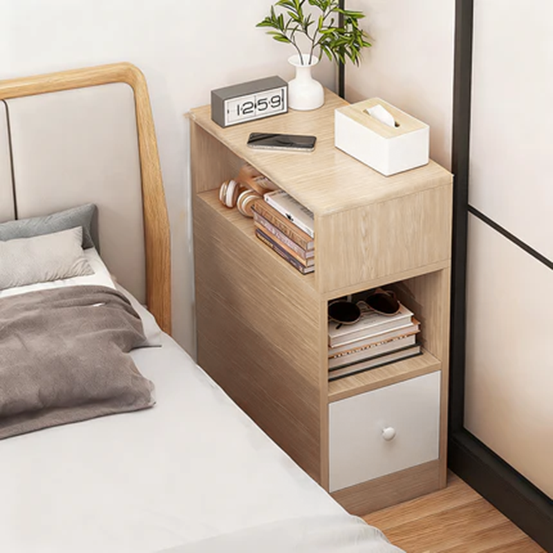 Nachtkastje Minimalistisch met Lade, Open Vak en Kast voor Slaapkamer