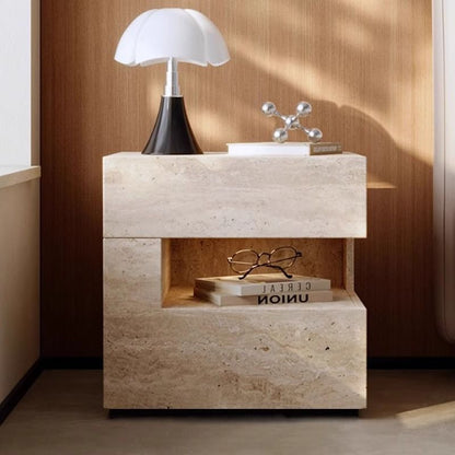 Nachtkastje Slaapkamer Minimalistisch met Lade, Open Nis en Ingebouwd Licht