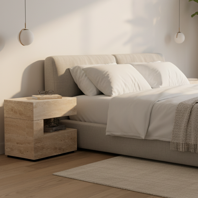 Nachtkastje Slaapkamer Minimalistisch met Lade, Open Nis en Ingebouwd Licht