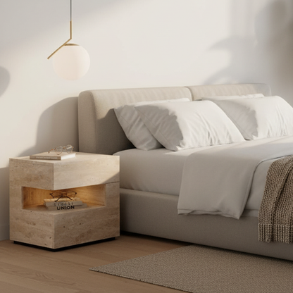 Nachtkastje Slaapkamer Minimalistisch met Lade, Open Nis en Ingebouwd Licht