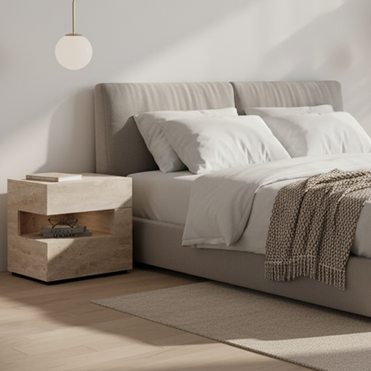 Nachtkastje Slaapkamer Minimalistisch met Lade, Open Nis en Ingebouwd Licht