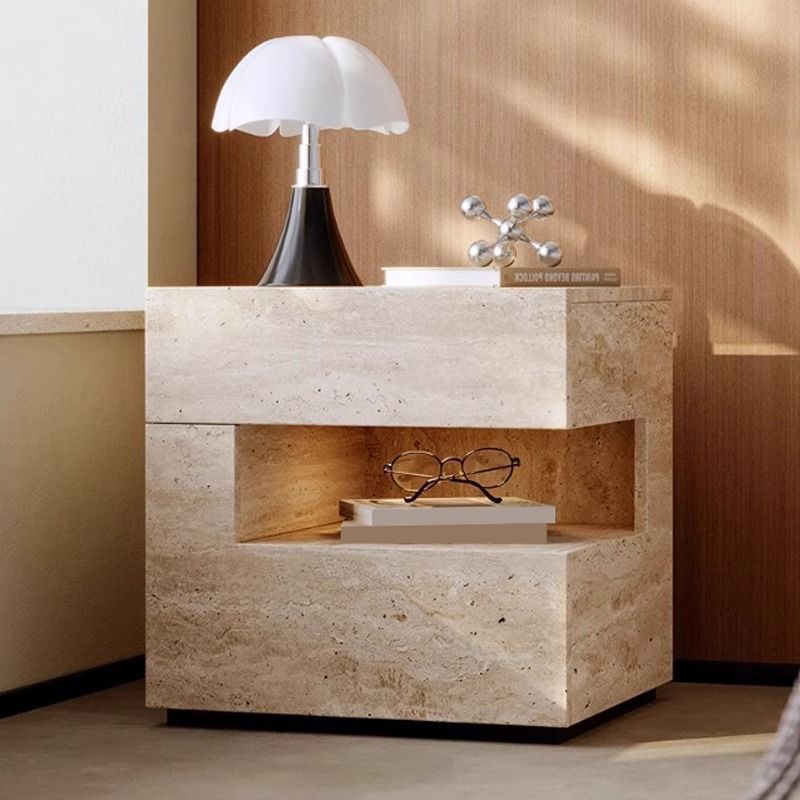Nachtkastje Slaapkamer Minimalistisch met Lade, Open Nis en Ingebouwd Licht