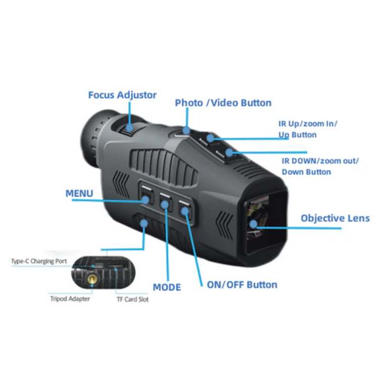 Nachtzicht Monoculair HD IR met 10x Zoom en Infrarood Verlichting