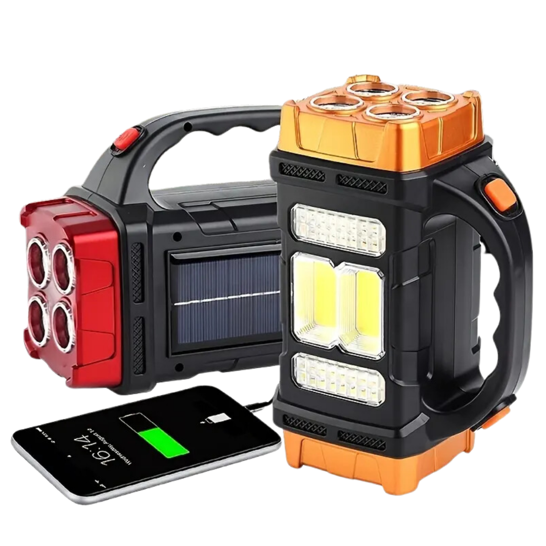 Nood Zaklamp met Powerbank en Zonnepaneel - LED 4-in-1 Campinglamp