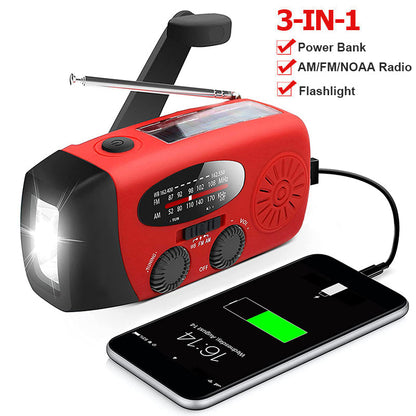 Noodradio met Handslinger en Zonnepaneel - FM/AM Radio, Zaklamp en Powerbank