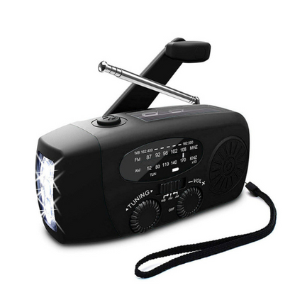 Noodradio met Handslinger en Zonnepaneel - FM/AM Radio, Zaklamp en Powerbank
