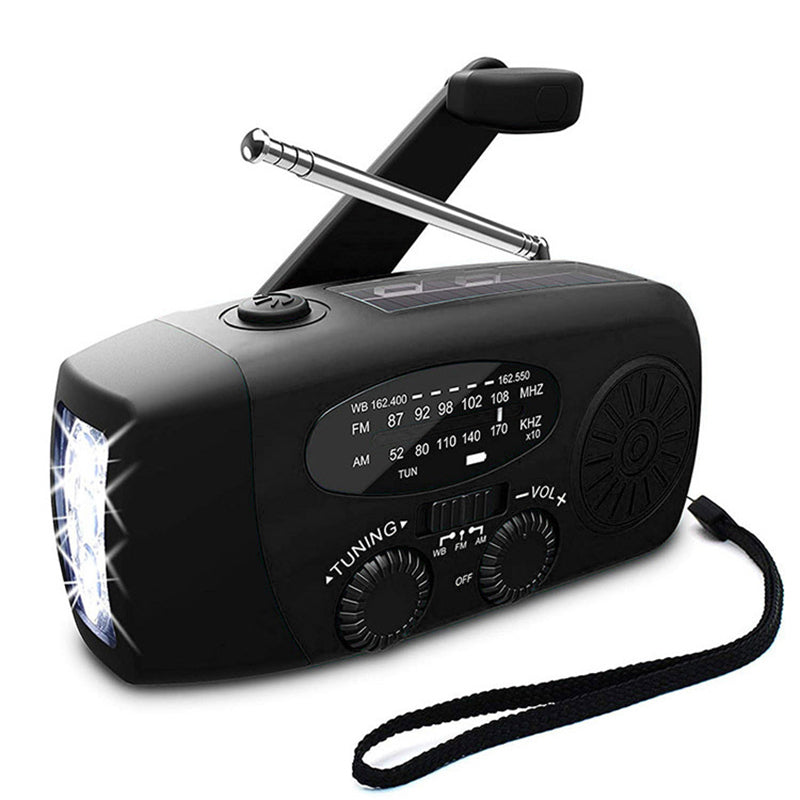 Noodradio met Handslinger en Zonnepaneel - FM/AM Radio, Zaklamp en Powerbank