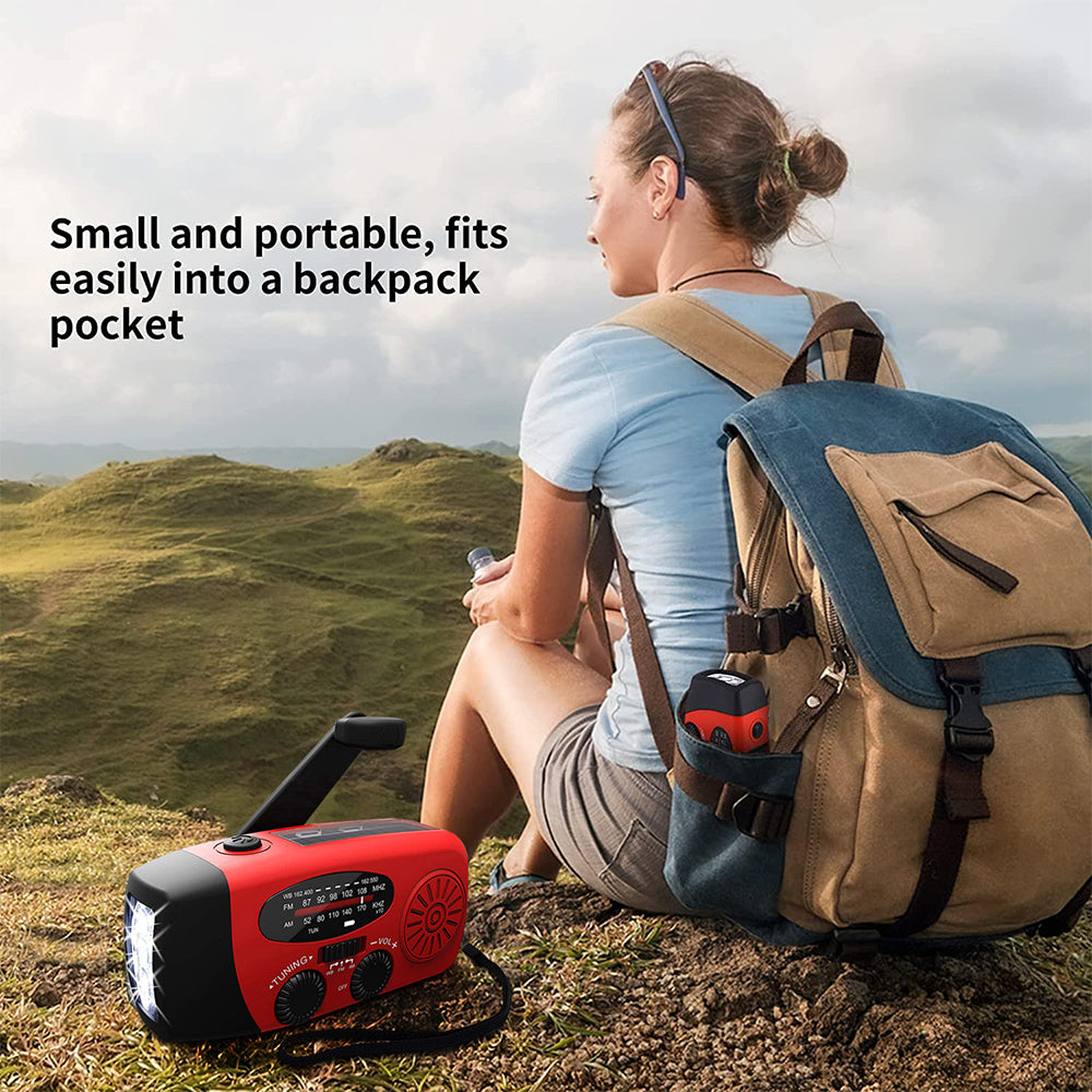 Noodradio met Handslinger en Zonnepaneel - FM/AM Radio, Zaklamp en Powerbank