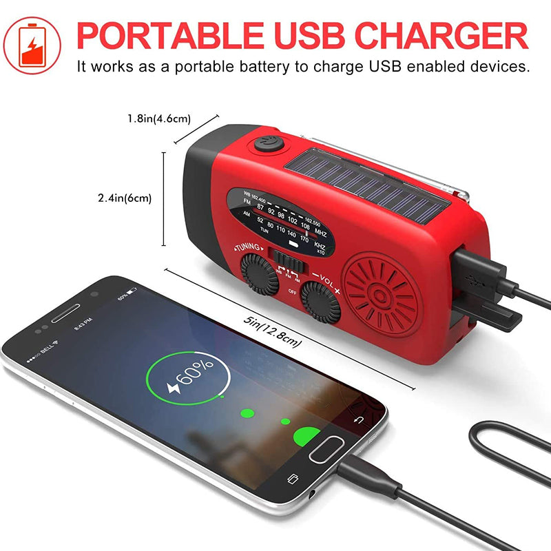 Noodradio met Handslinger en Zonnepaneel - FM/AM Radio, Zaklamp en Powerbank