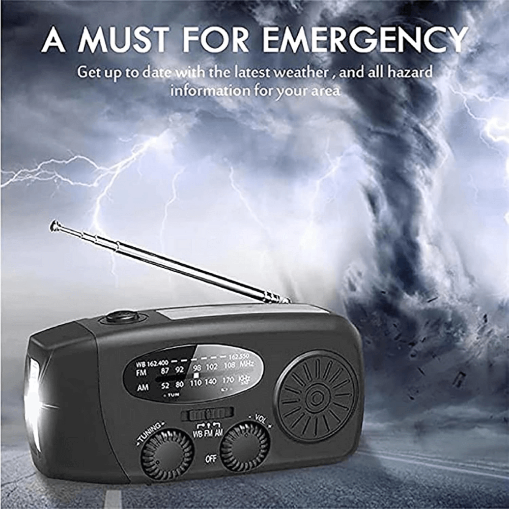 Noodradio Solar met Handslinger en LED Zaklamp Powerbank