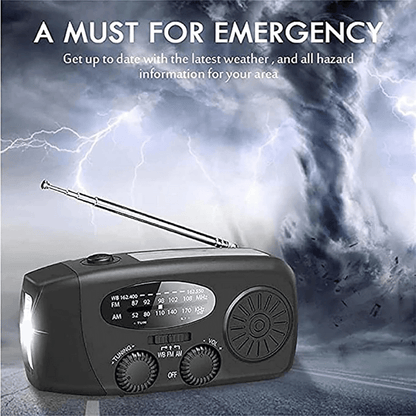 Noodradio Solar met Handslinger en LED Zaklamp Powerbank
