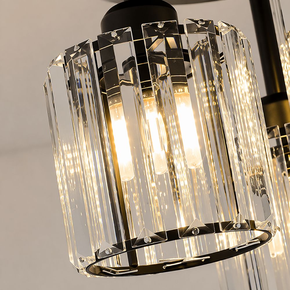 Plafondlamp Art Deco met 3 Kristallen Kappen en Ronde Basis