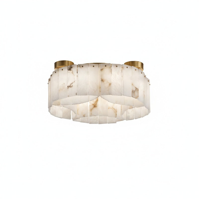 Plafondlamp Art Deco met Alabasten Kap en Messing Afwerking