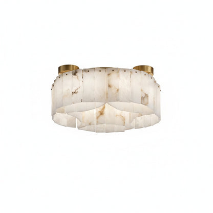 Plafondlamp Art Deco met Alabasten Kap en Messing Afwerking