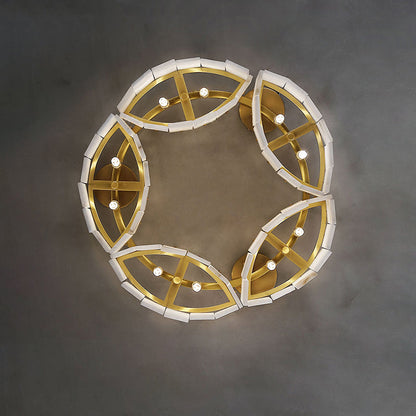 Plafondlamp Art Deco met Alabasten Kap en Messing Afwerking