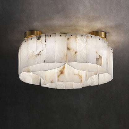 Plafondlamp Art Deco met Alabasten Kap en Messing Afwerking