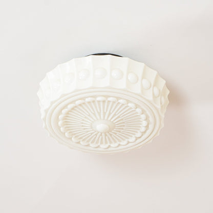 Plafondlamp Art Deco met Gegraveerde Glazen Kap en Ronde Vorm