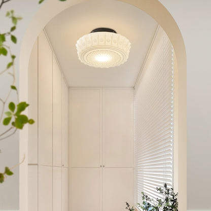 Plafondlamp Art Deco met Gegraveerde Glazen Kap en Ronde Vorm