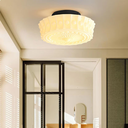Plafondlamp Art Deco met Gegraveerde Glazen Kap en Ronde Vorm