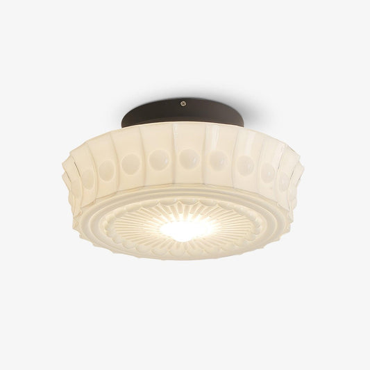 Plafondlamp Art Deco met Gegraveerde Glazen Kap en Ronde Vorm