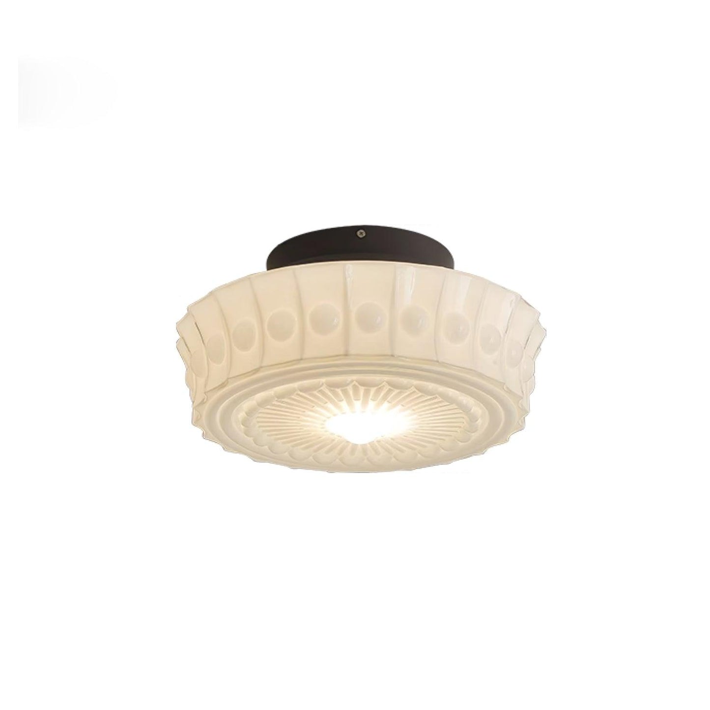 Plafondlamp Art Deco met Gegraveerde Glazen Kap en Ronde Vorm