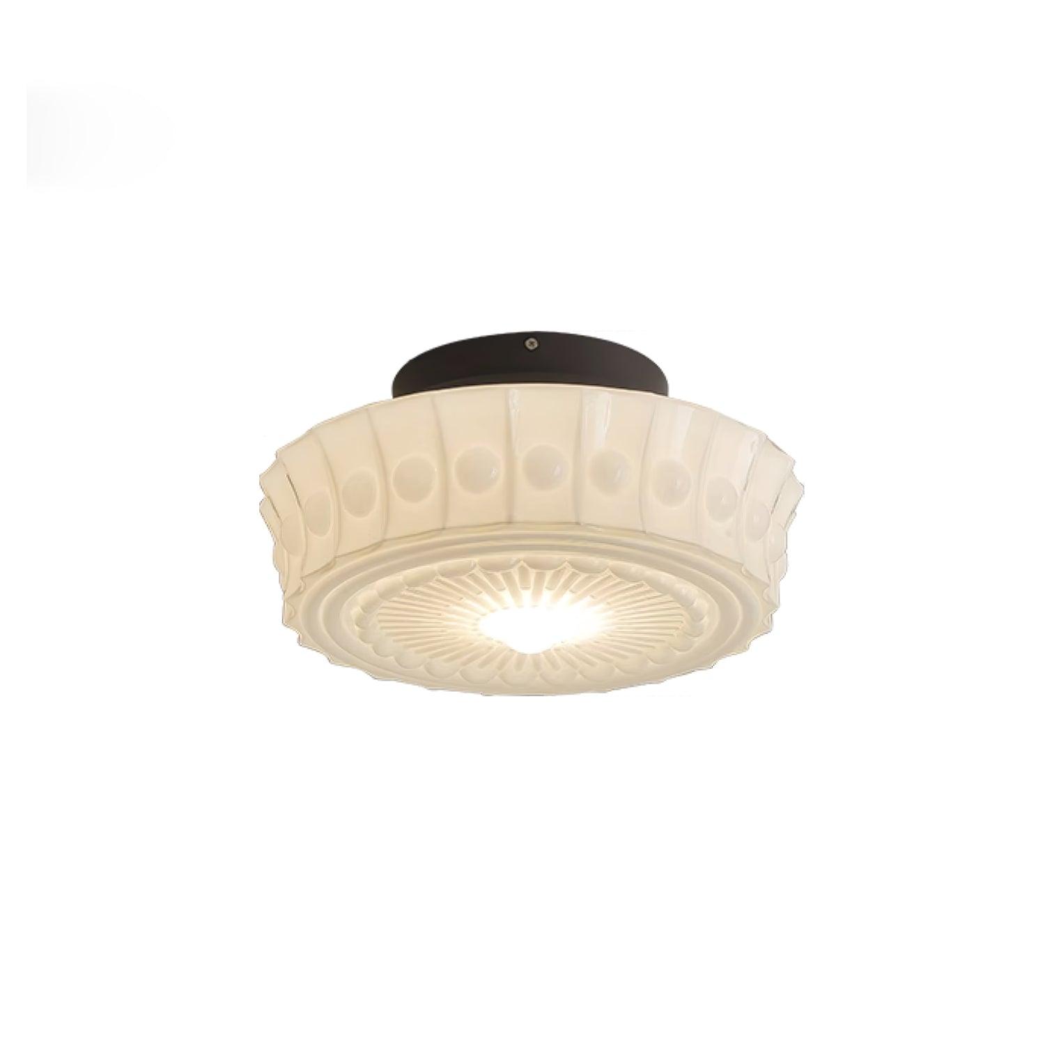 Plafondlamp Art Deco met Gegraveerde Glazen Kap en Ronde Vorm