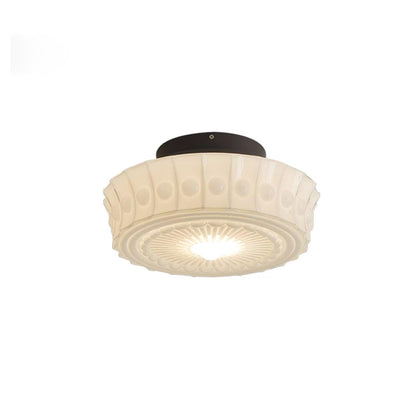 Plafondlamp Art Deco met Gegraveerde Glazen Kap en Ronde Vorm